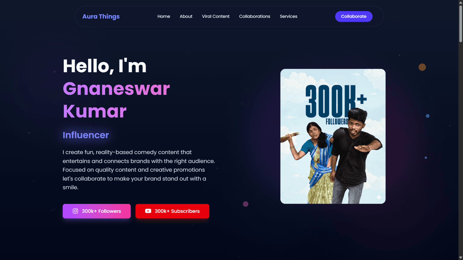 Aura Things personal branding website for Instagram influencer project thumbnail